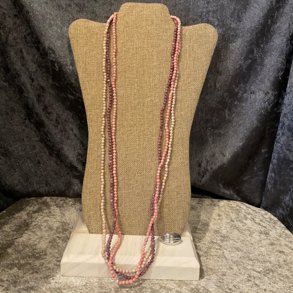 Vintage Purple, Pink and Cream Beaded Strand Necklace with Clip - Picture 3 of 3